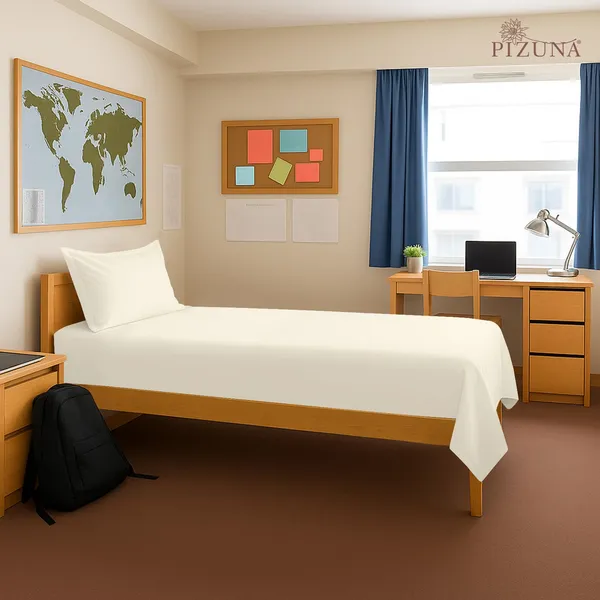 Pizuna_Cotton_Solid_New_Ivory_Single_Flat_Bedsheet_With_Pillow_Cover