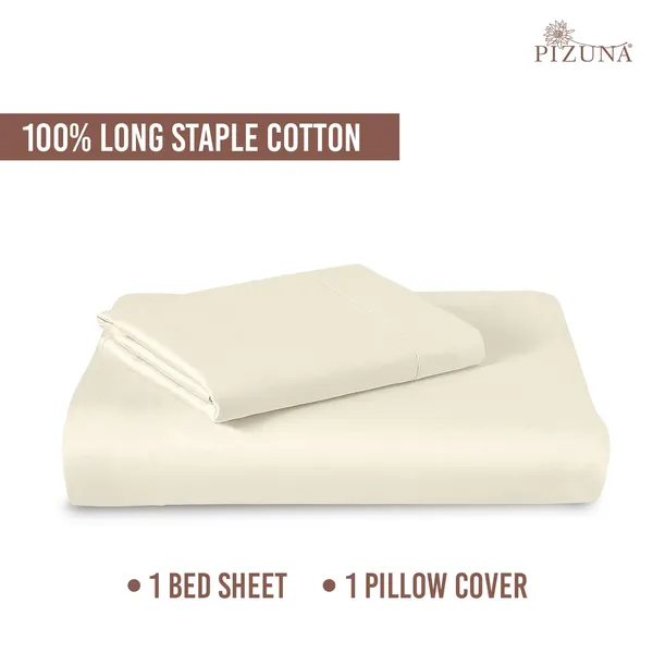Pizuna_Cotton_Solid_New_Ivory_Single_Flat_Bedsheet_With_Pillow_Cover