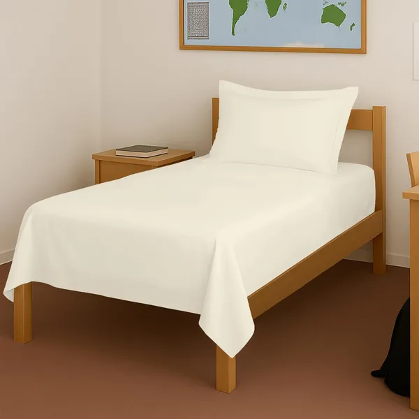 Pizuna_Cotton_Solid_New_Ivory_Single_Flat_Bedsheet_With_Pillow_Cover