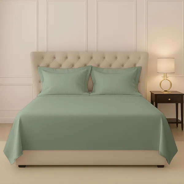 Pizuna_Cotton_Solid_Sea_Foam_King_Flat_Bedsheet