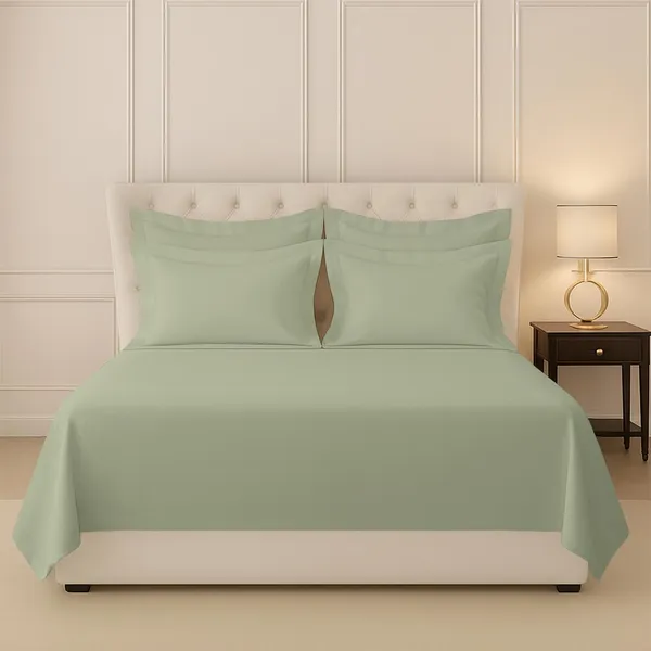 Cotton_Solid_Light_Sage_Super_King_Flat_Bedsheet_With_Pillow_Covers