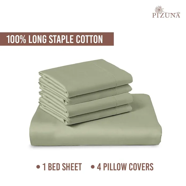 Cotton_Solid_Light_Sage_Super_King_Flat_Bedsheet_With_Pillow_Covers