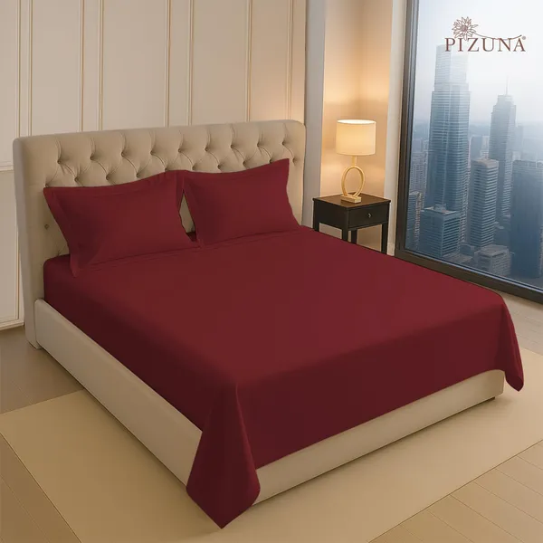 Cotton_Sateen_Solid_Rio_Red_King_Flat_Bedsheet
