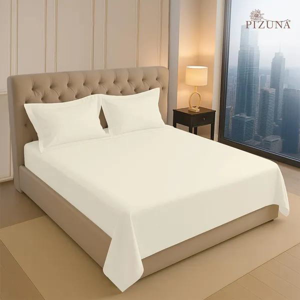 Pizuna_100%_Cotton_King_Size_Bedsheet_6_Feet,_400_Thread_Count_Long_Staple_Cotton_Bedsheets_For_King_Size_Bed_100X108_Inch_With_2_Pillow_Covers,_New_Ivory_Bedsheet_For_King_Size_Bed_(Cotton_Bedsheet)