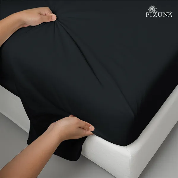 Pizuna_100%_Cotton_Solid_Black_King_Flat_Bedsheet