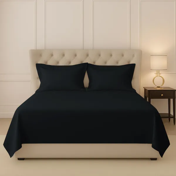 Pizuna_100%_Cotton_Solid_Black_King_Flat_Bedsheet