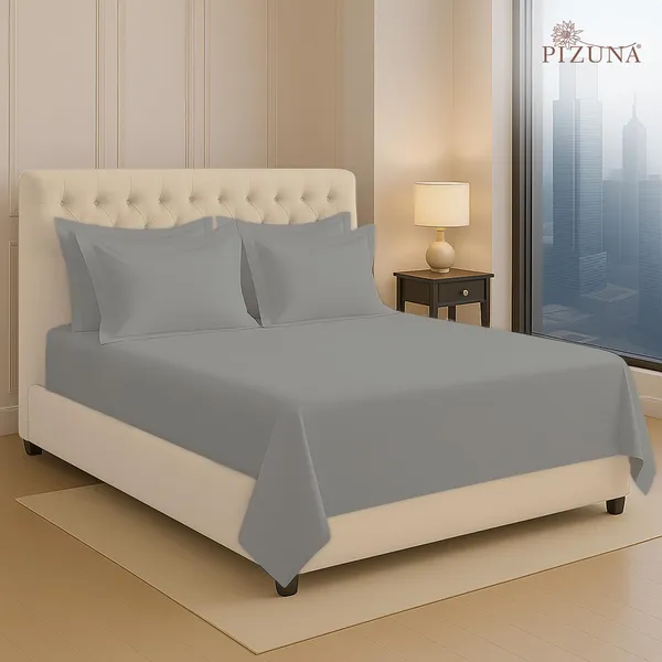 Pizuna_100%_Long_Staple_Cotton_Solid_Ash_Grey_Super_King_Flat_Bedsheet