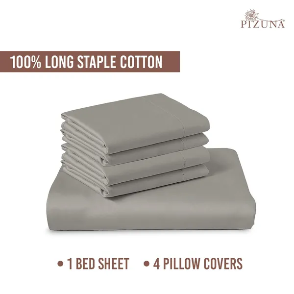 Pizuna_100%_Long_Staple_Cotton_Solid_Ash_Grey_Super_King_Flat_Bedsheet