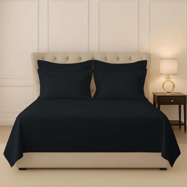 Pizuna_Cotton_Solid_Black_Super_King_Flat_Bedsheet