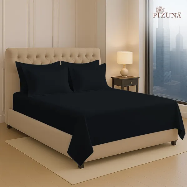 Pizuna_Cotton_Solid_Black_Super_King_Flat_Bedsheet