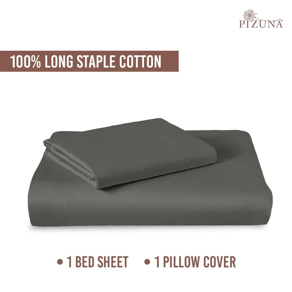 Pizuna_Cotton_Solid_Dark_Grey_Single_Flat_Bedsheet_With_Pillow_Cover