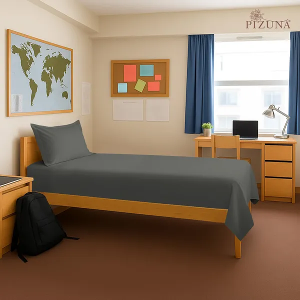 Pizuna_Cotton_Solid_Dark_Grey_Single_Flat_Bedsheet_With_Pillow_Cover