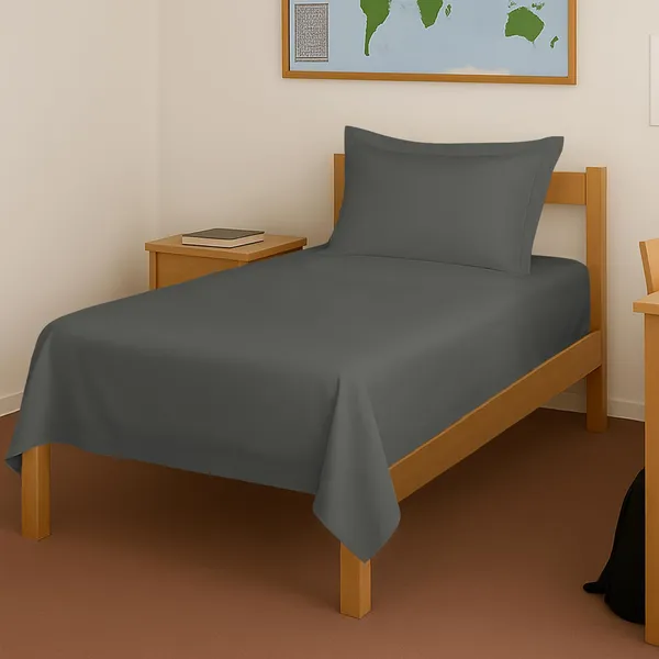 Pizuna_Cotton_Solid_Dark_Grey_Single_Flat_Bedsheet_With_Pillow_Cover