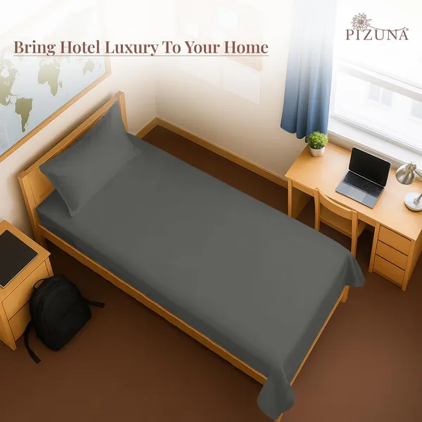 Pizuna_Cotton_Solid_Dark_Grey_Single_Flat_Bedsheet_With_Pillow_Cover