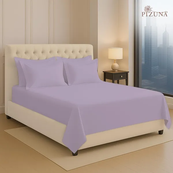 Pizuna_100%_Long_Staple_Cotton_Solid_Lavender_Frost_Super_King_Flat_Bedsheet