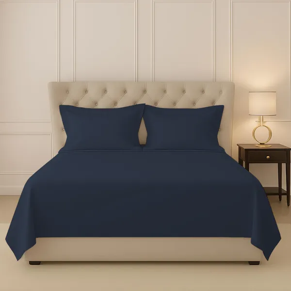 Cotton_Solid_Dark_Blue_Queen_Flat_Bedsheet