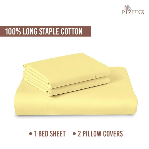 Pizuna_100%_Long_Staple_Cotton_Solid_Mellow_Yellow_King_Flat_Bedsheet