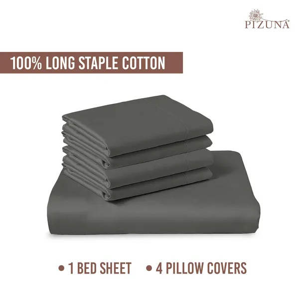 Cotton_Solid_Dark_Grey_Super_King_Flat_Bedsheet_With_Pillow_Covers