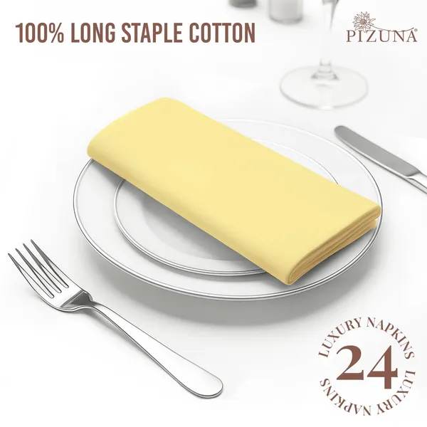 Cotton_Sateen_Solid_Mellow_Yellow_Dinner_Napkins_Set_Of_24