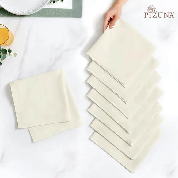 Pizuna_100%_Long_Staple_Cotton_Solid_Ivory_Dinner_Napkin_Set_Of_8
