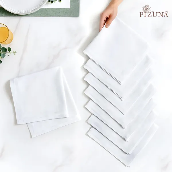 Pizuna_100%_Long_Staple_Cotton_Solid_White_Dinner_Napkin_Set_Of_8