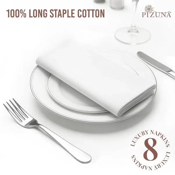Pizuna_100%_Long_Staple_Cotton_Solid_White_Dinner_Napkin_Set_Of_8