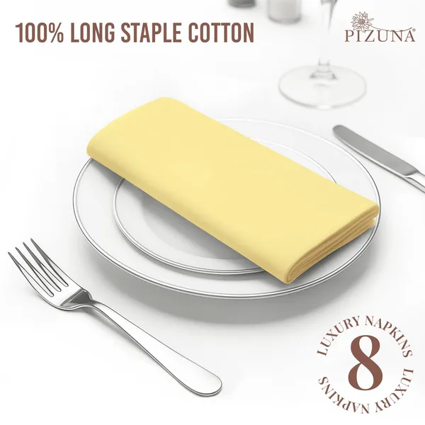 Cotton_Sateen_Solid_Mellow_Yellow_Dinner_Napkins_Set_Of_8