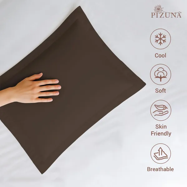 Pizuna_100%_Cotton_Solid_Dark_Brown_Standard_Pillow_Cover_Set