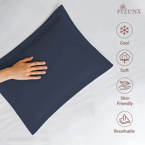 Pizuna_100%_Cotton_Solid_Dark_Blue_Pillow_Cover_Set_Of_2