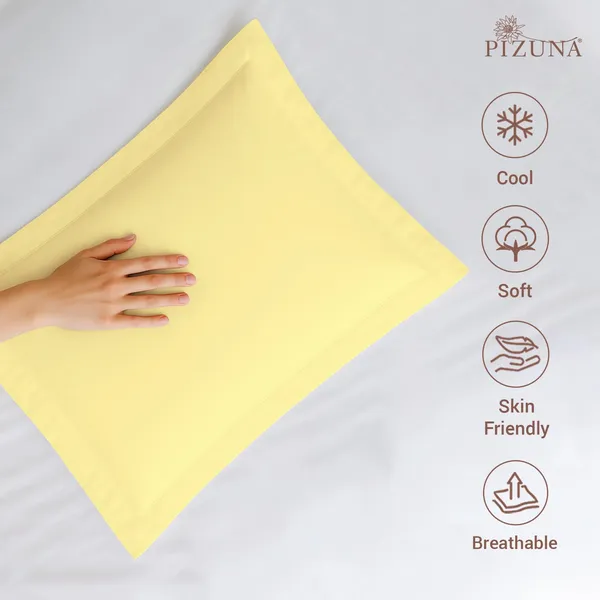 Pizuna_100%_Cotton_Solid_Mellow_Yellow_Pillow_Cover_Set_Of_2