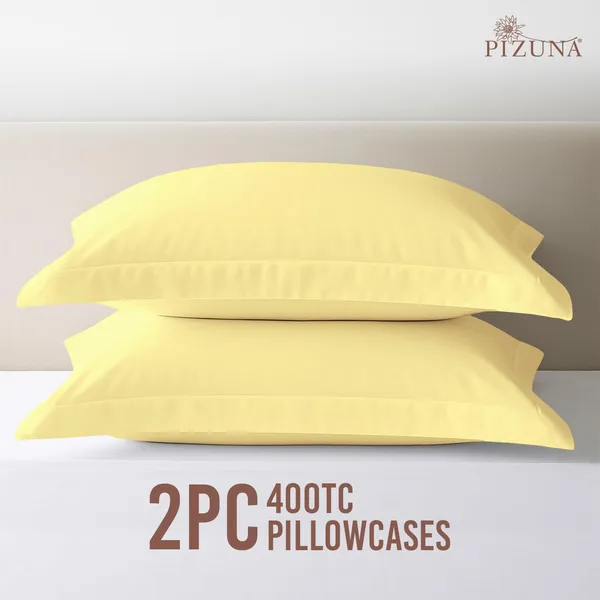 Pizuna_100%_Cotton_Solid_Mellow_Yellow_Pillow_Cover_Set_Of_2