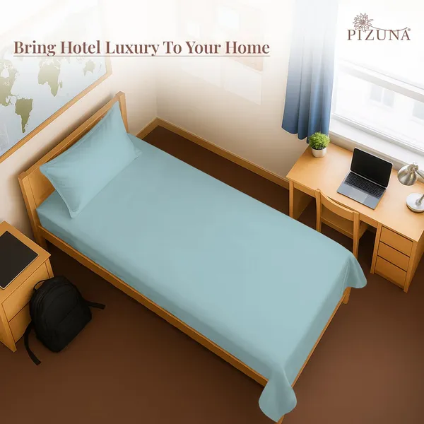 Pizuna_100%_Cotton_Solid_Baby_Blue_Single_Flat_Bedsheet