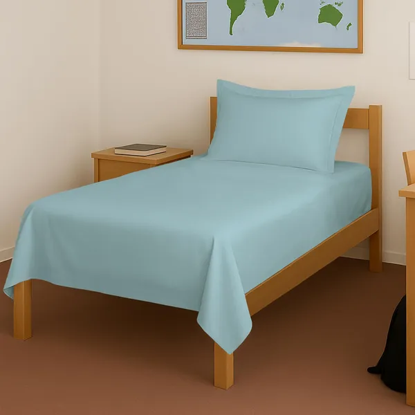 Pizuna_100%_Cotton_Solid_Baby_Blue_Single_Flat_Bedsheet