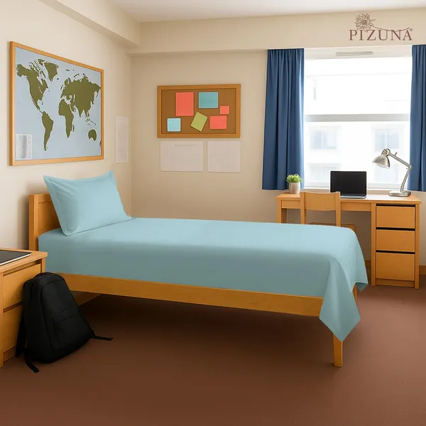 Pizuna_100%_Cotton_Solid_Baby_Blue_Single_Flat_Bedsheet