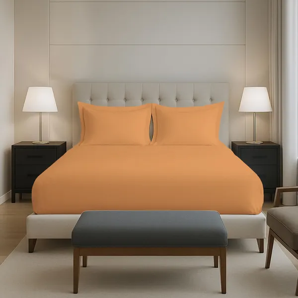 Pizuna_Cotton_Solid_Apricot_Orange_King_Fitted_Bedsheet