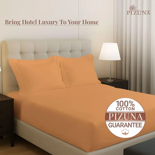 Pizuna_Cotton_Solid_Apricot_Orange_King_Fitted_Bedsheet