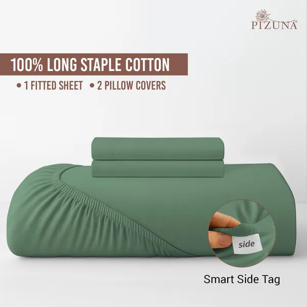 Pizuna_100%_Cotton_Solid_Hedge_Green_King_Fitted_Bedsheet