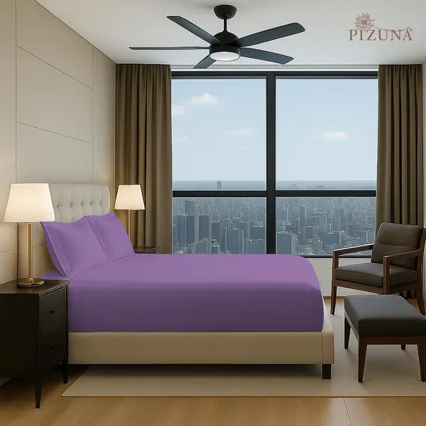 Pizuna_100%_Cotton_Solid_Purple_King_Fitted_Bedsheet