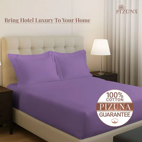 Pizuna_100%_Cotton_Solid_Purple_King_Fitted_Bedsheet