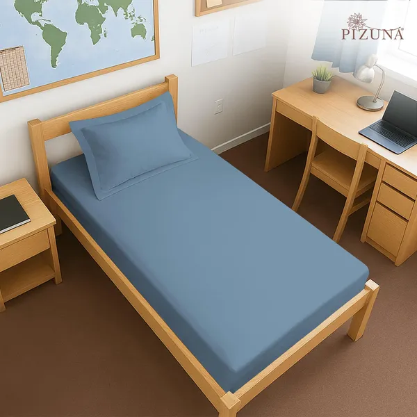 Cotton_Solid_Dusty_Blue_Single_Fitted_Bedsheet