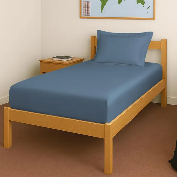 Cotton_Solid_Dusty_Blue_Single_Fitted_Bedsheet