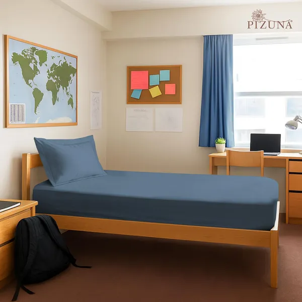 Cotton_Solid_Dusty_Blue_Single_Fitted_Bedsheet