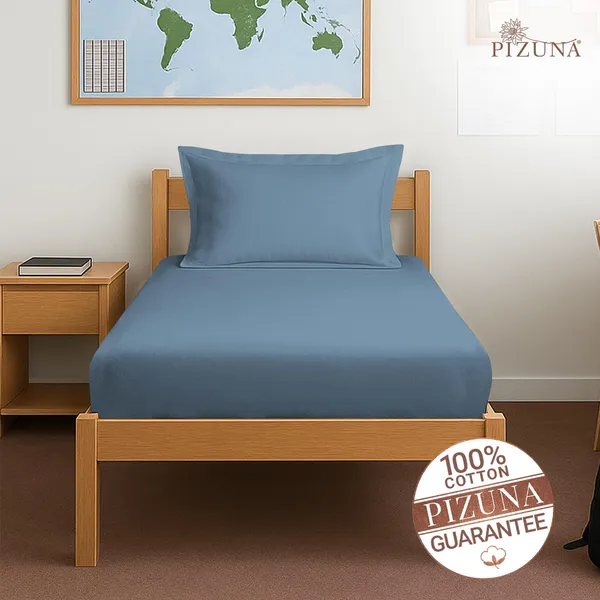 Cotton_Solid_Dusty_Blue_Single_Fitted_Bedsheet