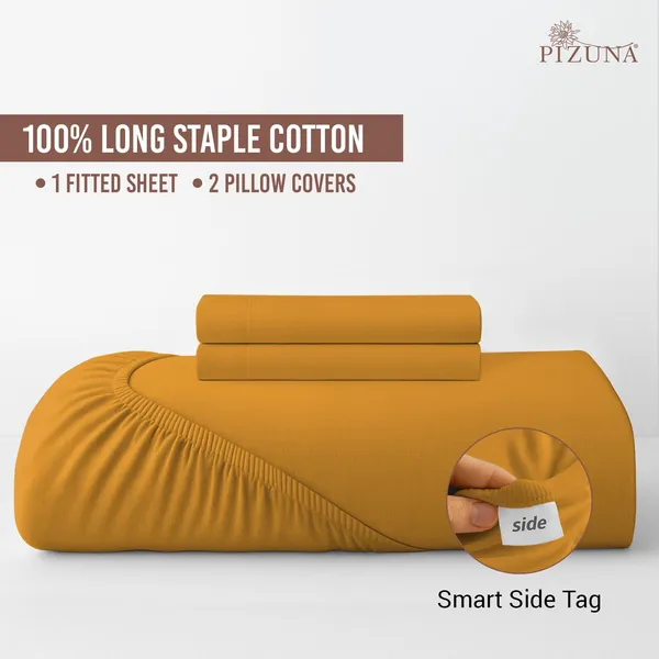 Pizuna_100%_Cotton_Solid_Honey_Gold_Queen_Fitted_Bedsheet