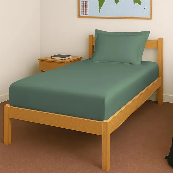 Pizuna_Cotton_Solid_Hedge_Green_Single_Fitted_Bedsheet_With_Pillow_Cover