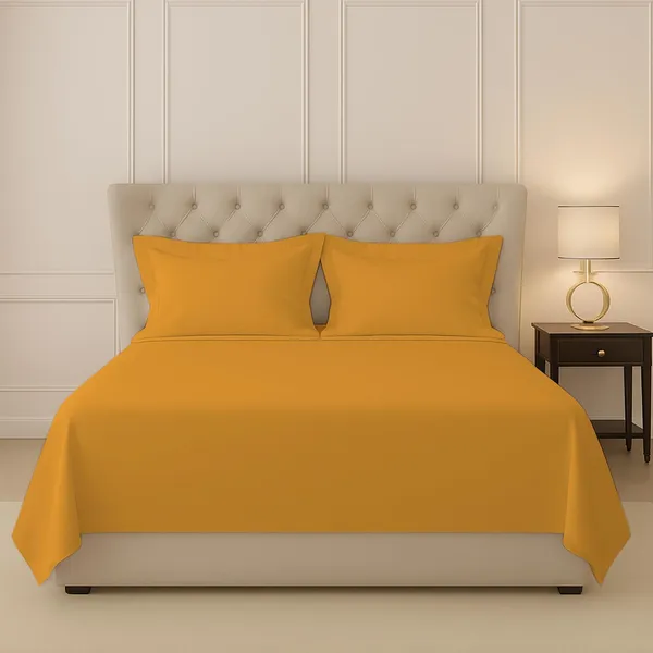 Pizuna_Cotton_Solid_Honey_Gold_King_Flat_Bedsheet