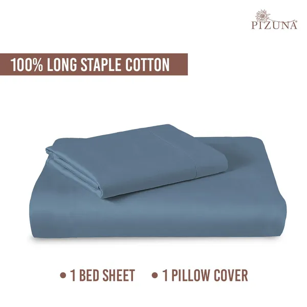 Pizuna_Cotton_Solid_Dusty_Blue_Single_Flat_Bedsheet_With_Pillow_Cover
