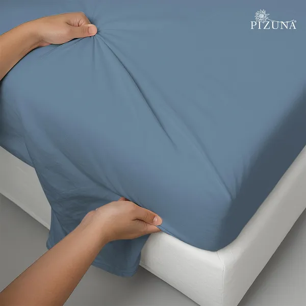 Pizuna_Cotton_Solid_Dusty_Blue_Single_Flat_Bedsheet_With_Pillow_Cover