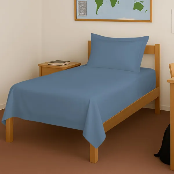 Pizuna_Cotton_Solid_Dusty_Blue_Single_Flat_Bedsheet_With_Pillow_Cover