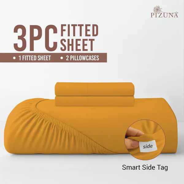 Pizuna_Cotton_Solid_Honey_Gold_King_Fitted_Bedsheet